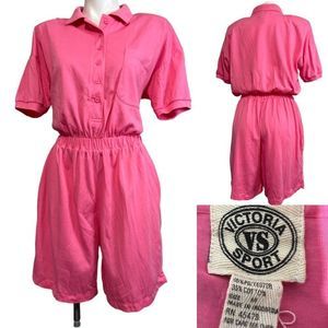Victoria Sport VS short sleeve button up romper shorts sz M